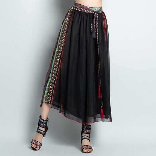 Ethnic Style Women Retro Chiffon Loose Wide-leg Pants