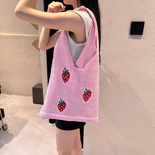 Japanese And Korean Strawberry Knitted Hollow Bag