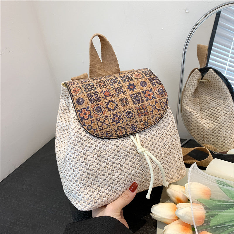 Western Style Travel Women's Straw Backpack Bohemian Style Tassel Bag