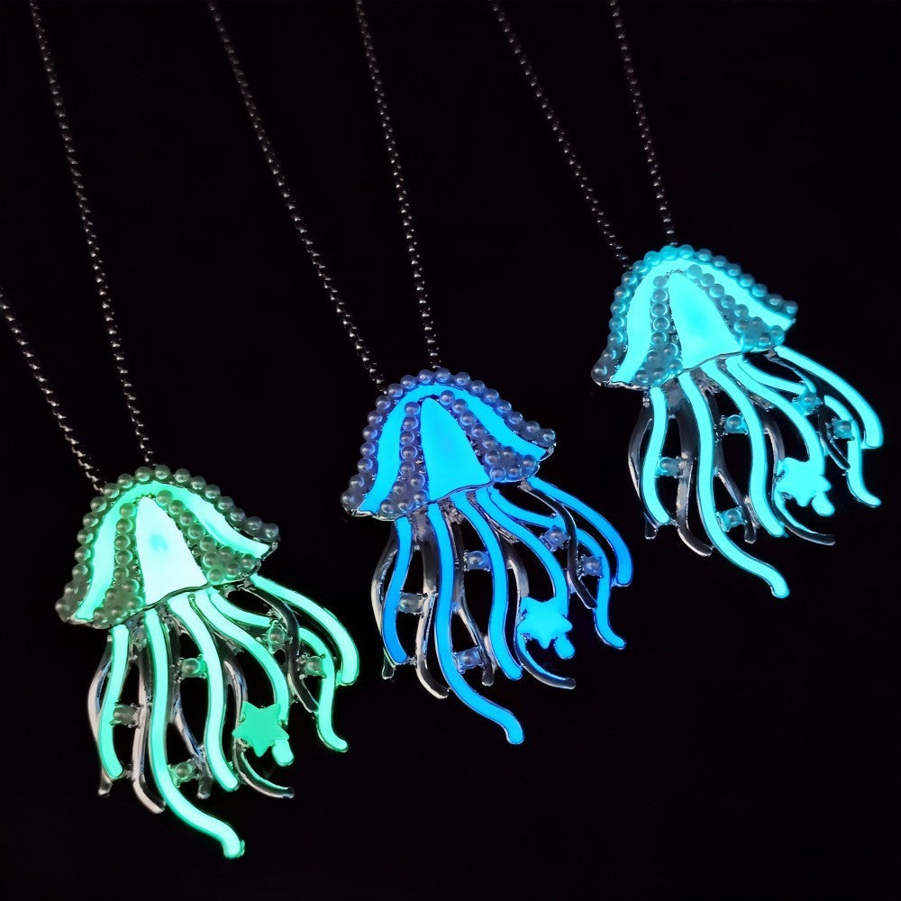 Beach Travel Vacation Accessories Deep Sea Sweet Dreams Luminous Jellyfish Pendant Necklace