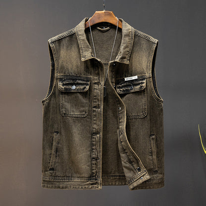 Abrigo vaquero para hombre, chaleco holgado, ropa de trabajo, tops