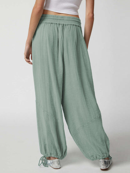 Pantalones anchos y sueltos para mujer, leggings con cordón