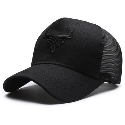Gorra de béisbol con corona alta y malla trasera de cabeza de ciervo para hombre, transpirable de verano