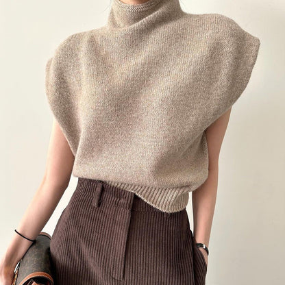 Hoher Kragen Lose All-matching Ärmellose Strickwaren Pullover Top Frauen