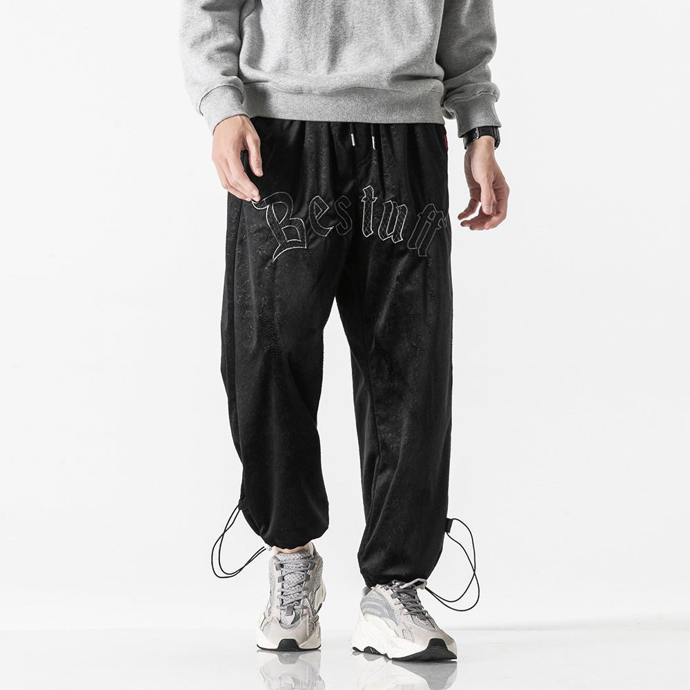 Embossed Velvet Ankle Banded Pants Men - BAGMODA