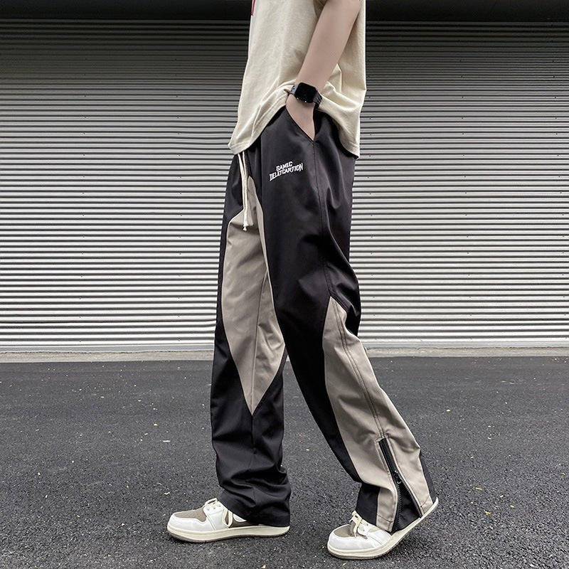 Stitching Embroidery Casual Mopping Trend Men Straight - leg Pants - BAGMODA