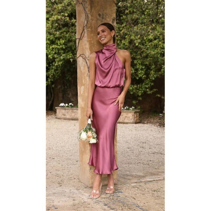 Vestido de verano sin mangas con cuello halter, estilo elegante y elegante, para mujer.
