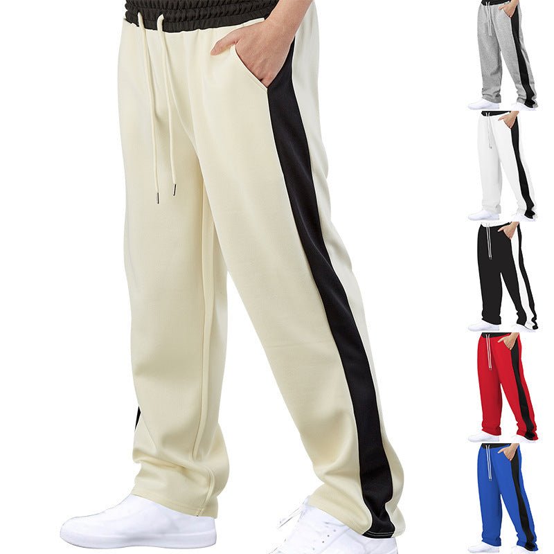 Stitching Contrast Color Loose Straight Drawstring Leisure Pants Men - BAGMODA