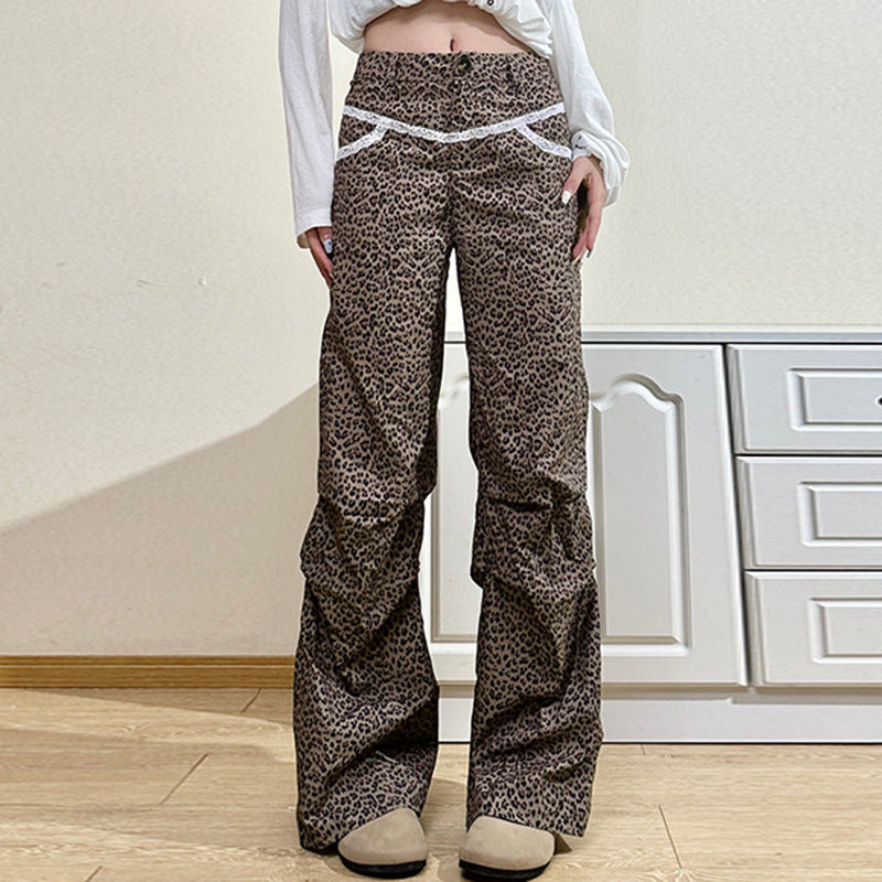 Slim Woven Leopard Print Casual Pants For Women