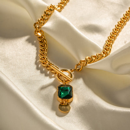Collar con colgante de circonita esmeralda retro francesa