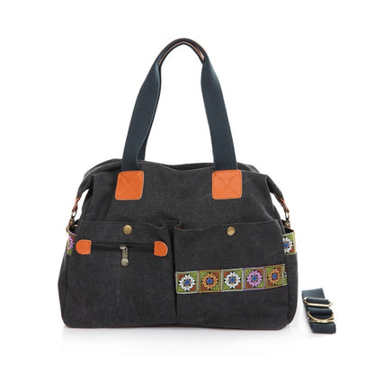 Bolso de lona bordado con múltiples bolsillos