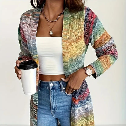 Cárdigan acrílico suave con degradado de color para mujer