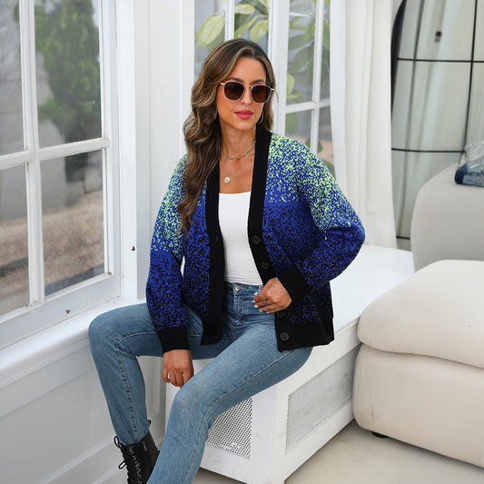 Knitwear Sweater Women's V-neck Blue Starry Sky