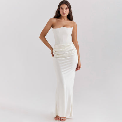 Vestido largo ajustado con escote en V y espalda descubierta para mujer, sexy, a la moda, para fiesta y noche