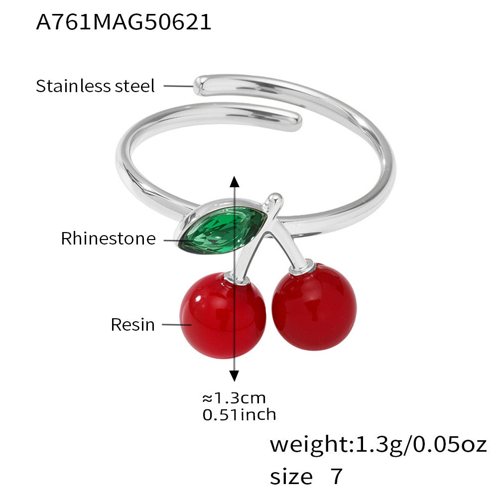 Dream High Quality Czech Diamond Resin Small Cherry Fine Circle Open Ring