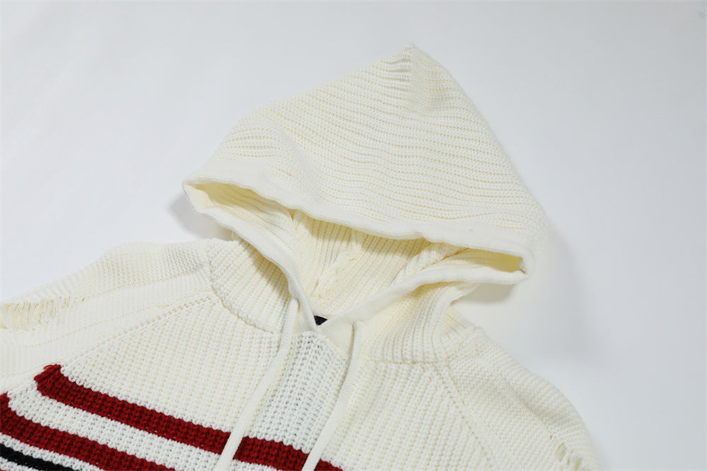 Contrast Color Striped Hooded Sweater Sweater Men