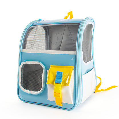 Mochila transparente portátil para viajes al aire libre para mascotas, bolsa de cuero transpirable, suministros para gatos