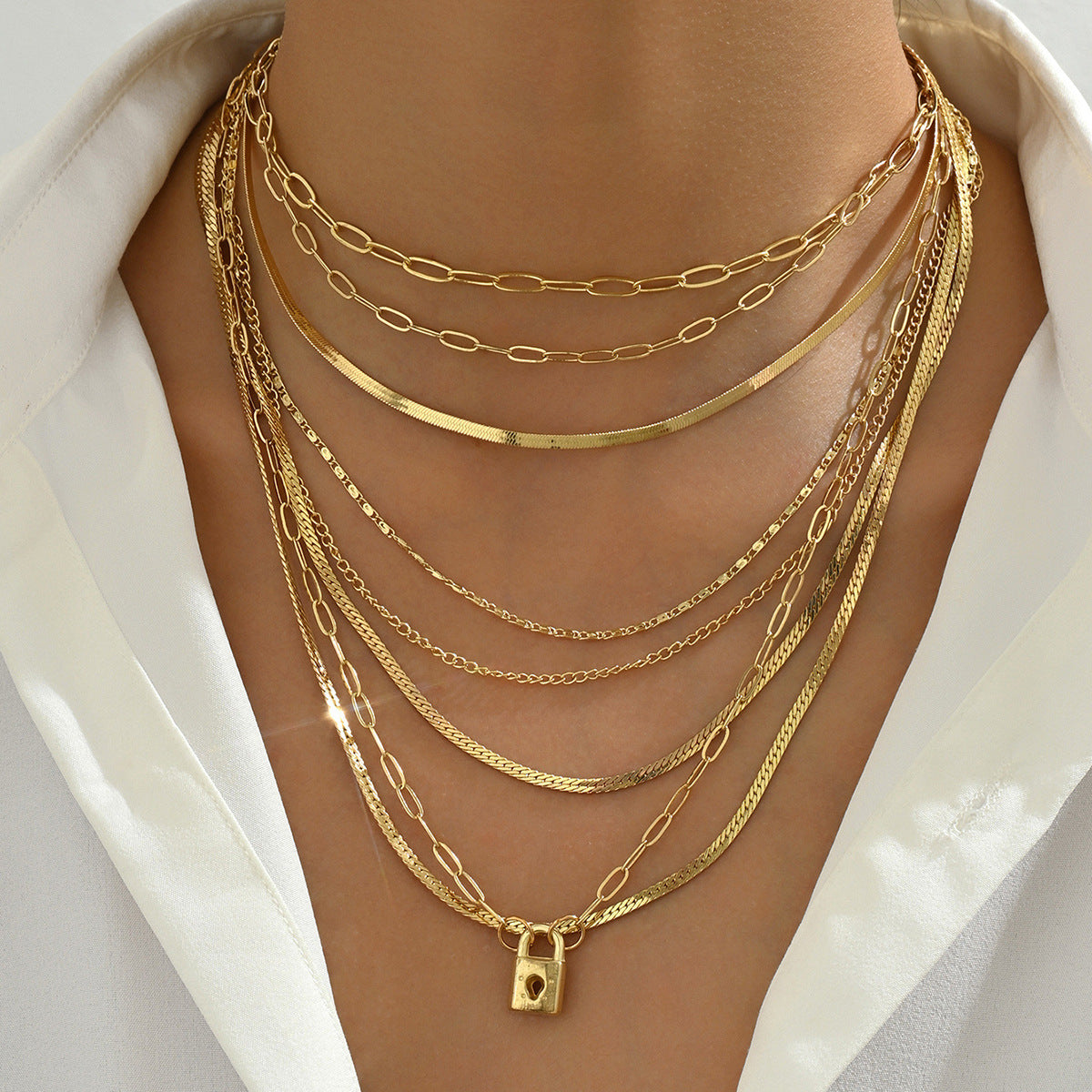 Stacked Layered Alloy Necklace Elegant Necklace All-match Jewelry Suit
