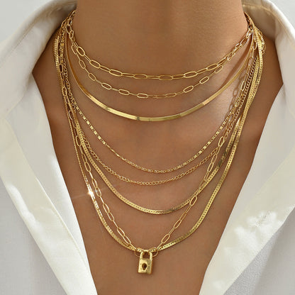 Collar de aleación en capas apiladas, elegante collar que combina con todo.