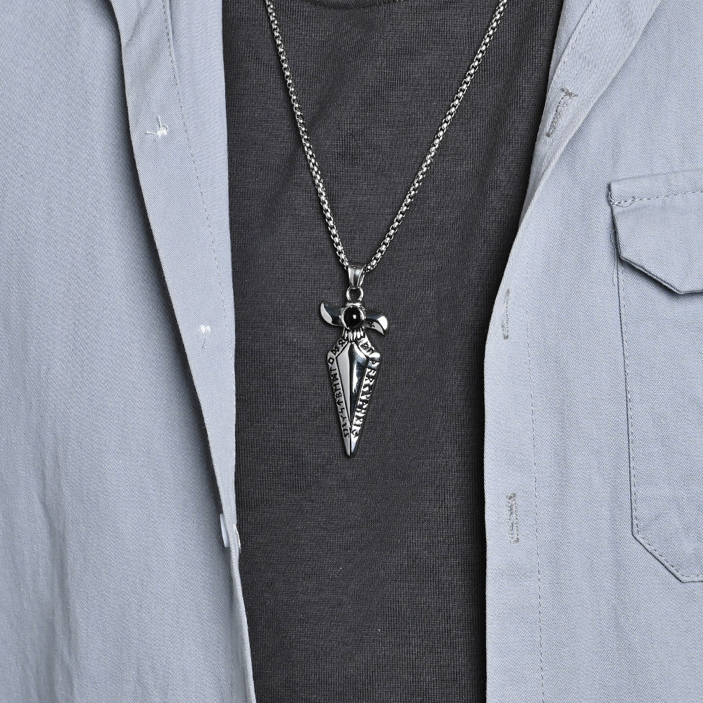 Nordic Retro Viking Text Stainless Steel Necklace