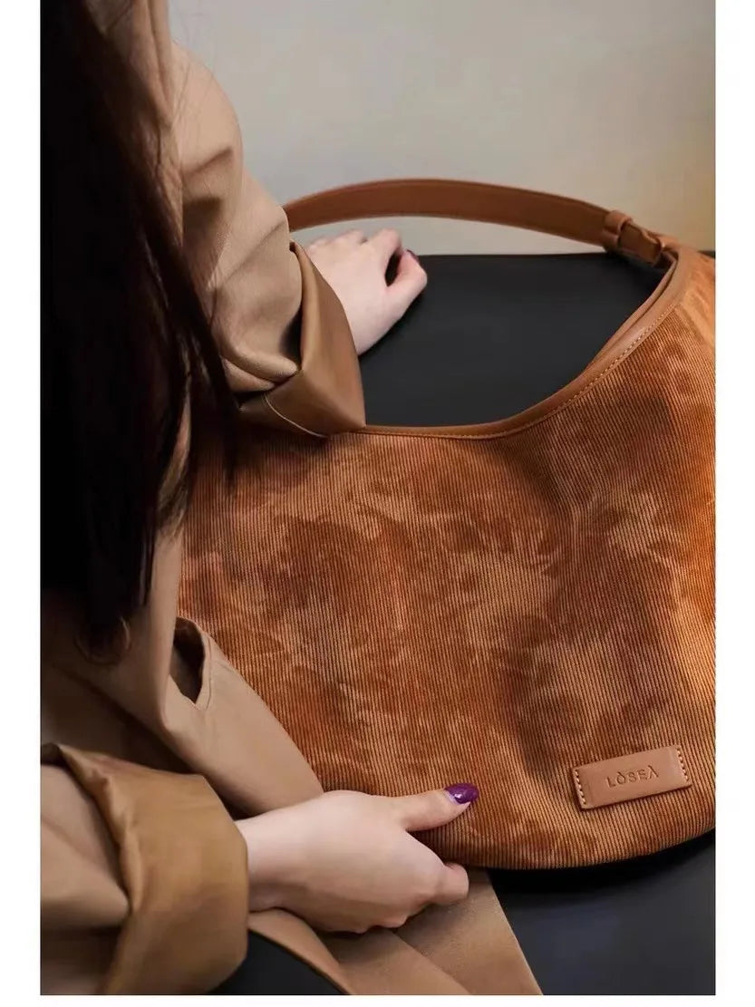 Retro Corduroy Shoulder Tote