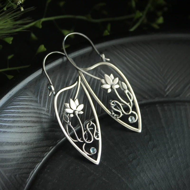 Rhinestone Women's Elegant Lotus Vine Temperament Earrings