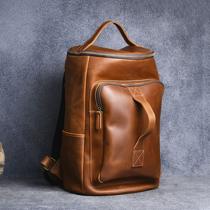 Mochila vintage de cuero de caballo para llevar a mano