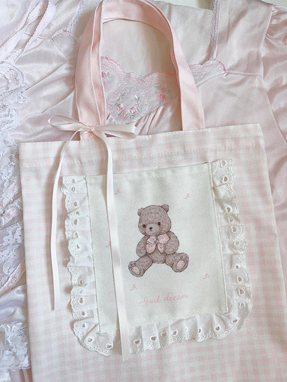 Bolsa de lona de madera con forma de oso