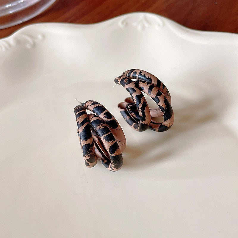 Resin Round Leopard Ear Clip Vintage Unique Earrings