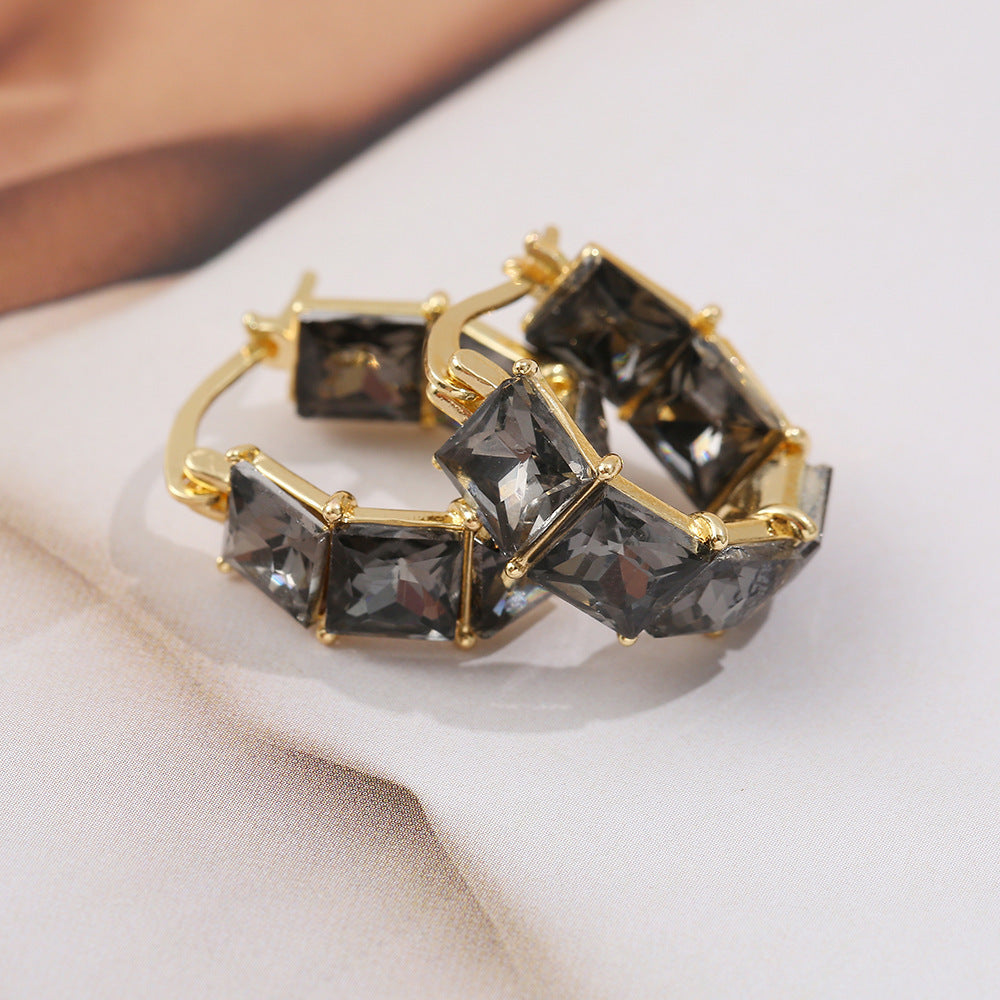 South Korea Retro Square Earrings Refined Grace Crystal
