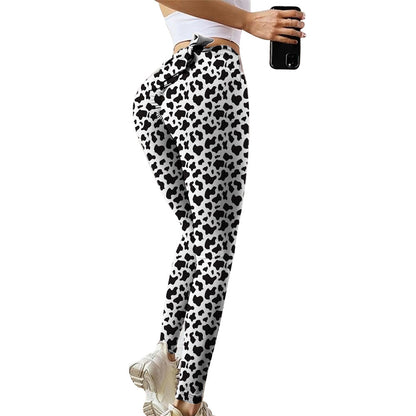 Yoga-Trainingshose mit Kuhmuster für Damen