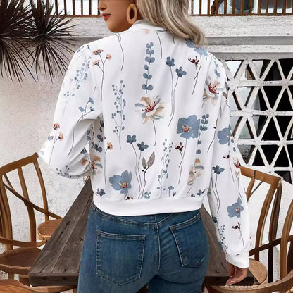Elegante Damenjacke mit Reißverschluss und Blumendruck, langärmelig