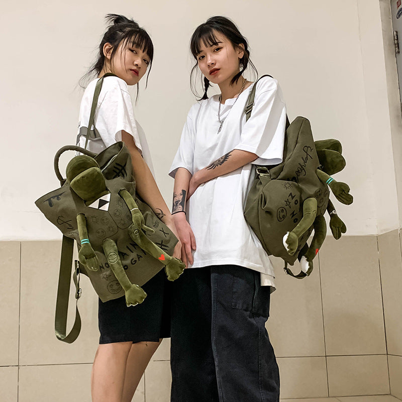 Travel Backpack graffiti printing cute frog schoolbag