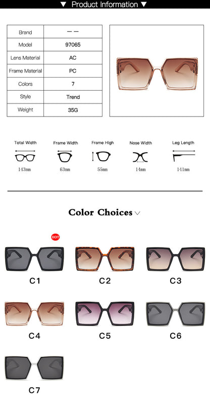 Nuevas gafas de sol con montura cuadrada grande para mujer