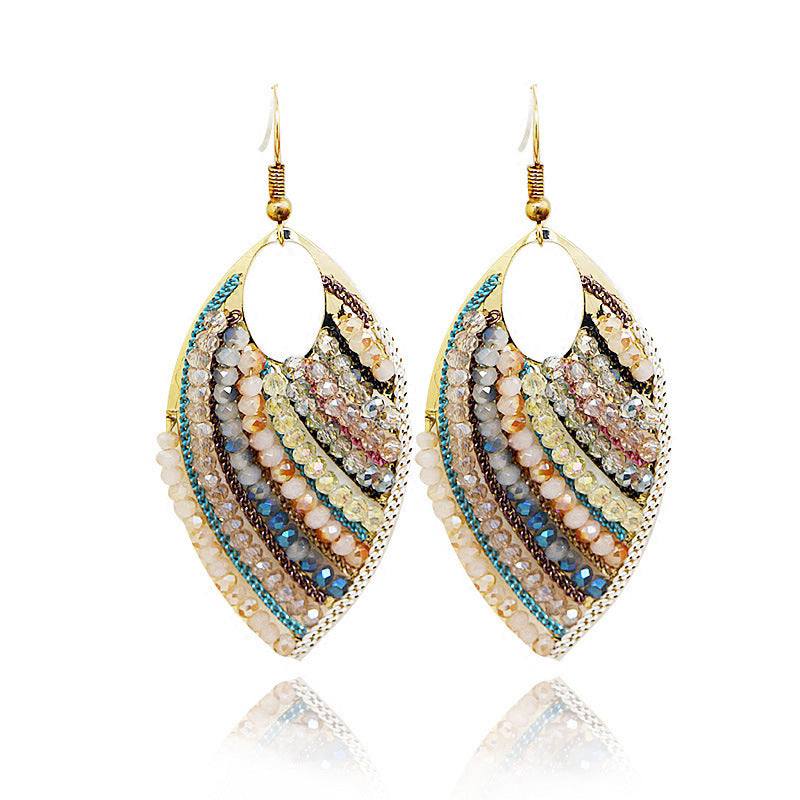 Exaggerated Bohemian Style Elegant Leaf Beaded Earrings