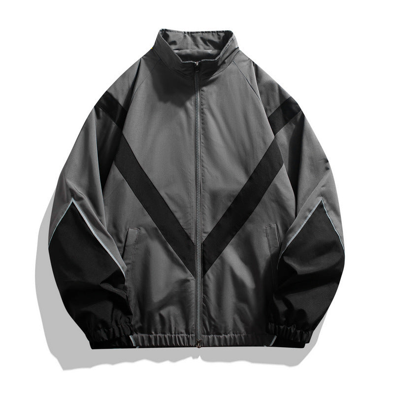 Reflective Patchwork Stand-up Collar Zipper Jacket Casual Jacket