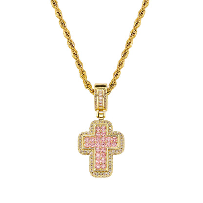 Collar de cruz de circonita cuadrada en T de moda, ligero y lujoso