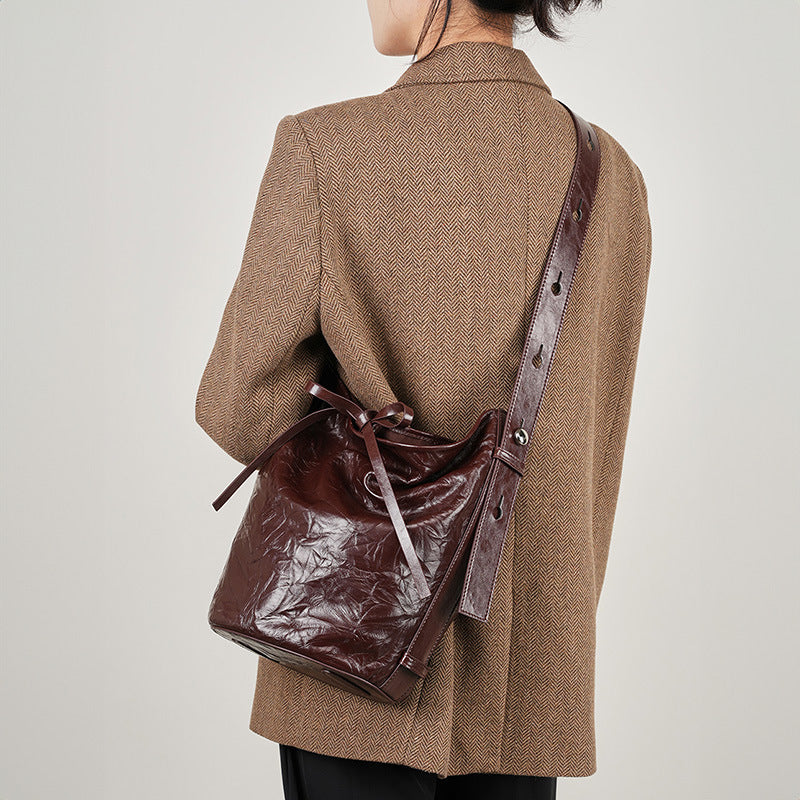 Leather Bucket Tote Bag