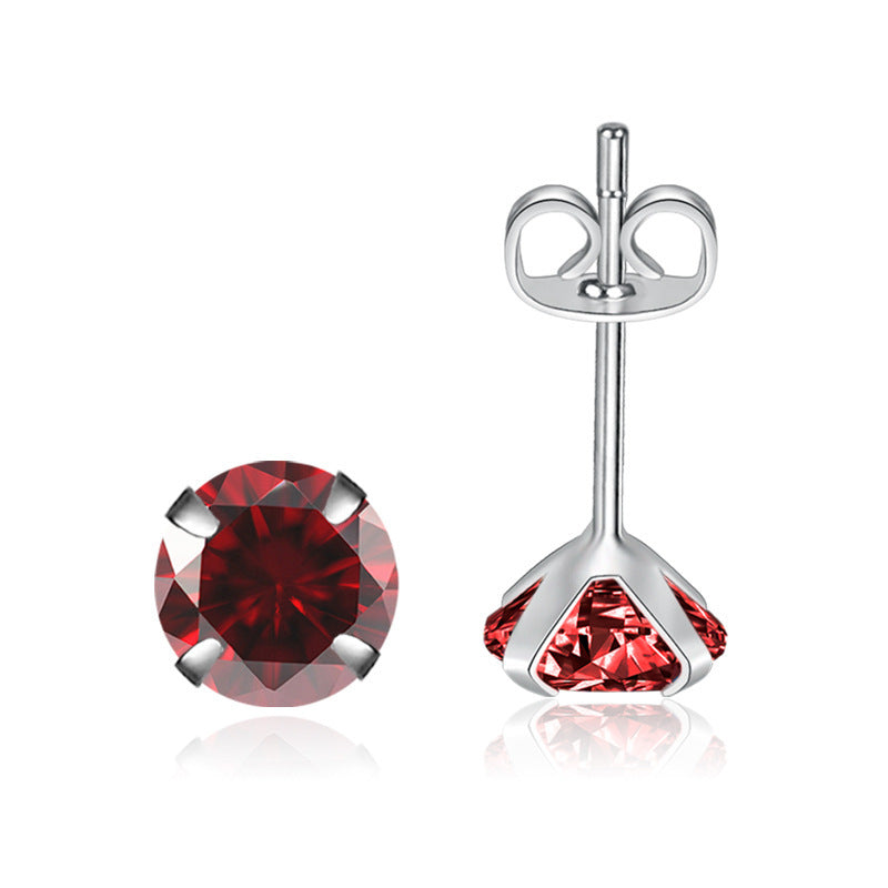 Moissanite Single Diamond Zircon Four-claw Stud Earrings