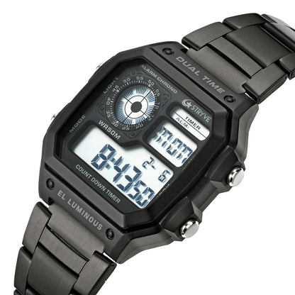 Reloj digital LED de lujo para hombre, marca Stryve, cuadrado, de acero inoxidable, resistente al agua, deportivo, con cuenta regresiva