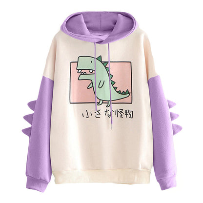 Niedlicher Kapuzenpullover mit Dinosaurier-Print und Plüsch-Sweatshirt