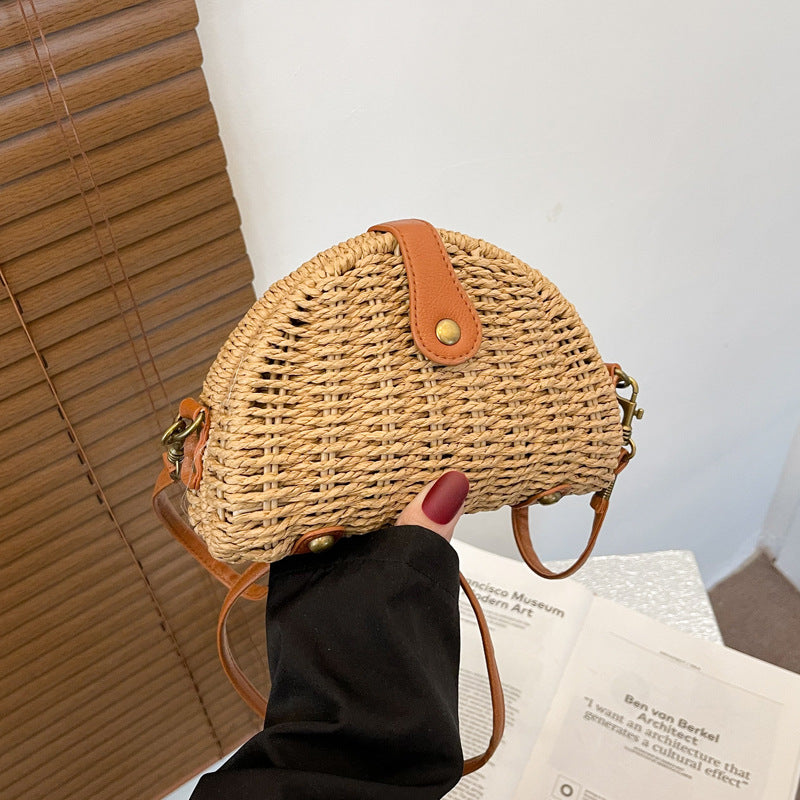 Semi-Circle Mini Oblique Straw Bag