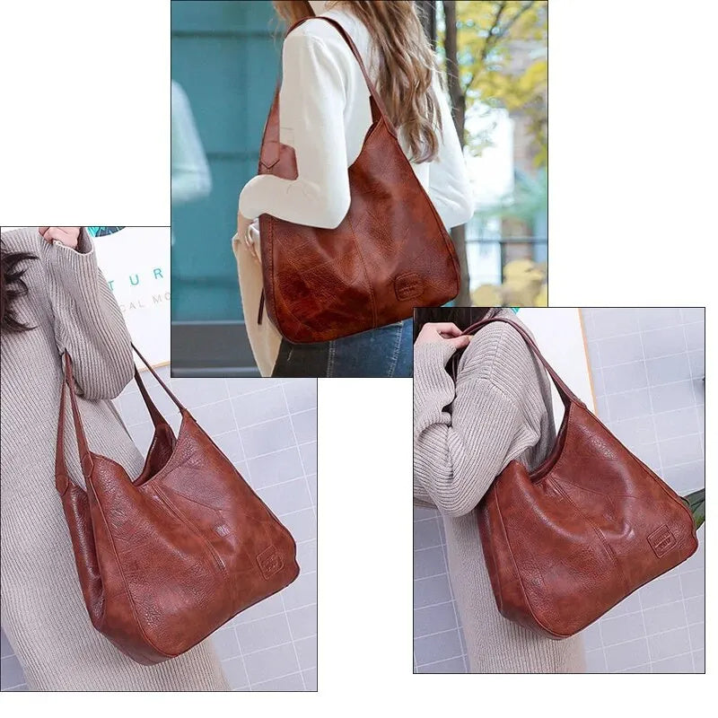 Vintage Leather Marble Grain Shoulder Bag