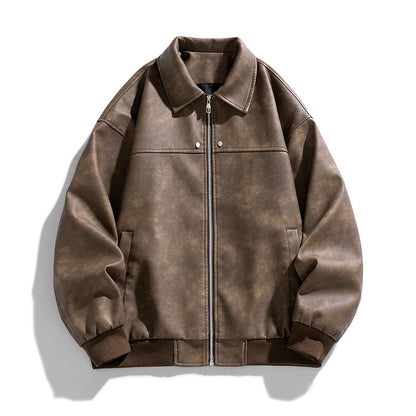 Chaqueta de tela de gamuza americana con solapas retro de cuero