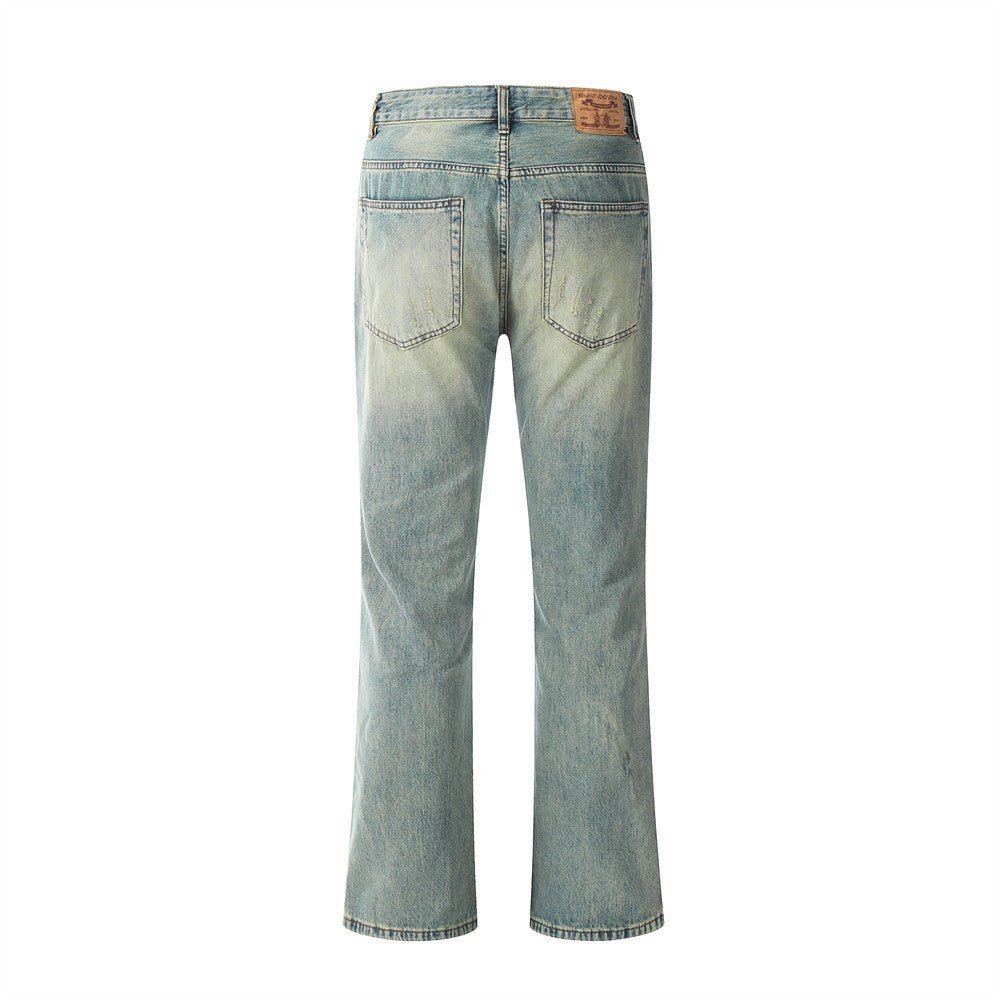 Pan Yellow Denim Broken Holes Pants Men - BAGMODA
