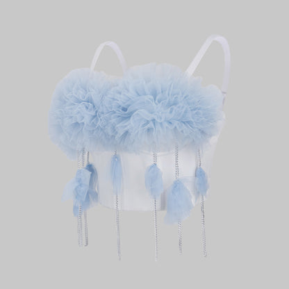 Top de malla sin tirantes con diseño de espiga de color en contraste