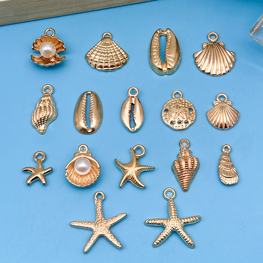 Gold Marine Life Starfish Conch Alloy Pendant DIY Bracelet Earring Ornament Pendant