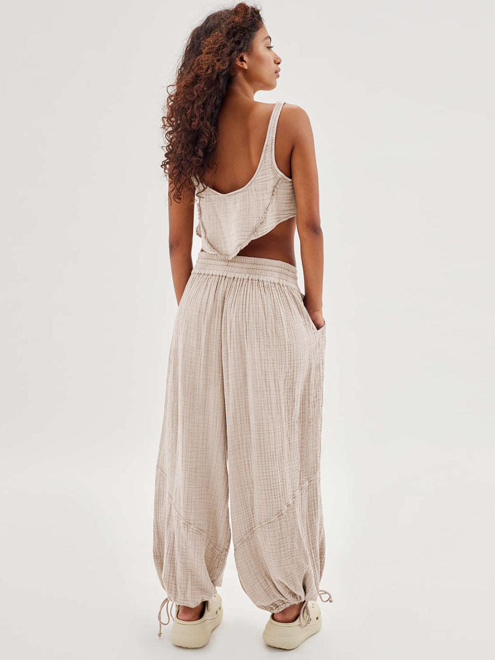 Loose Wide Leg Pants Women Drawstring Leggings Trousers