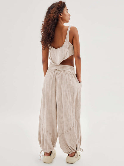 Pantalones anchos y sueltos para mujer, leggings con cordón
