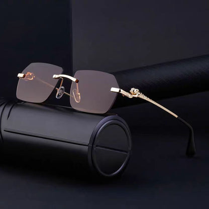 Rahmenlose Leoparden-Sonnenbrille mit Besatz für Männer und Frauen